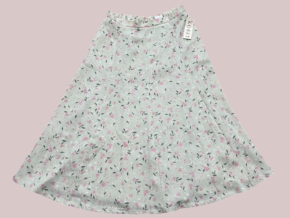 NEW Koret Women's 16W Maxi Skirt A-Line Floral Elastic Waist Vintage Sage Pink